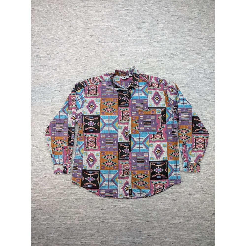 Vintage Adobe Rose Southwestern Shirt‎ Women's M Aztec Button Up 90s Retro